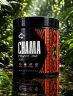chama creatine unflavored creatine powder in the jungle with water and leaves